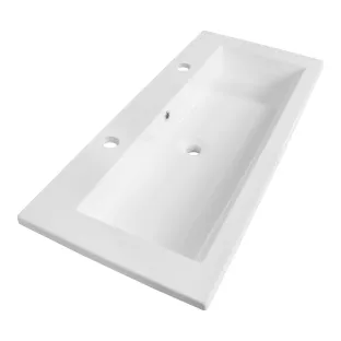 Brauer Solar Slim washbasin - mineral marble - 100x46 cm - 1 sink - 2 tap holes - Gloss white