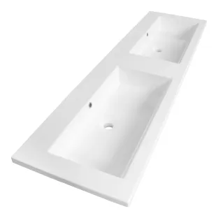 Brauer Solar Slim washbasin - mineral marble - 160x46 cm - 2 basins - 0 tap holes - Gloss white
