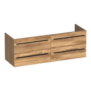 Brauer Trust wastafelonderkast excl. opbouwgrepen - 140x46x50 cm - 4 laden greeploos - 2 sifonuitsparingen - MFC - Honey