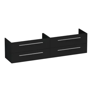 Brauer Trust washbasin cabinet excl. surface-mounted handles - 200x46x50 cm - 4 drawers without handles - 2 siphon cut-outs - MDF lacquered - Matt Black