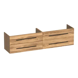 Brauer Trust washbasin cabinet excl. surface-mounted handles - 200x46x50 cm - 4 drawers handleless - 2 siphon cut-outs - MFC - Honey