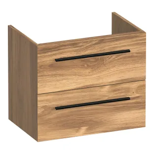 Brauer Trust wastafelonderkast ondiep excl. opbouwgrepen - 60x39x50 cm - 2 laden greeploos - 1 sifonuitsparing - MFC - Honey