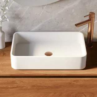 Brauer Vortex washbasin - fine stone - rectangular rounded - 58x37 cm - matt white