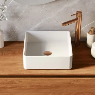 Brauer Vortex washbasin - fine stone - square rounded - 37x37 cm - matt white