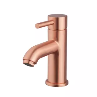 cadans washbasin tap - Low - Brushed copper - With click waste