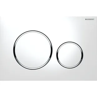 Geberit Sigma 20 actuator plate - 2-button front operation - 24.6x16.4 cm - Gloss white with gloss chrome rings