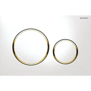 Geberit Sigma 20 actuator plate - 2-button front control - 24.6x16.4 cm - Glossy white with gloss gold rings