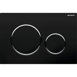 Geberit Sigma 20 actuator plate - 2-button front control - 24.6x16.4 cm - Gloss black with gloss chrome rings