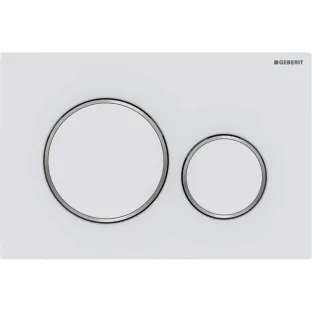 Geberit Sigma 20 actuator plate - 2-button front operation - 24.6x16.4 cm - Matt white with gloss chrome rings