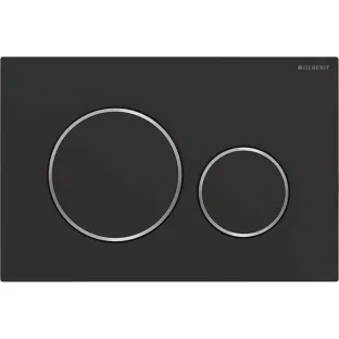 Geberit Sigma 20 actuator plate - 2-button front operation - 24.6x16.4 cm - Matt black with gloss chrome rings