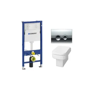 Geberit UP100 Toilet set - Carre wall-mounted toilet with toilet seat deep flush white softclose - Geberit Delta 25 chrome