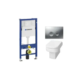 Geberit UP100 Toilet set - Carre wall-mounted toilet with toilet seat deep flush white softclose - Geberit Delta 25 matt chrome