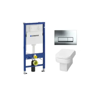 Geberit UP100 Toilet set - Carre wall-mounted toilet with toilet seat deep flush white softclose - Geberit Delta 50 chrome