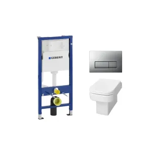 Geberit UP100 Toilet set - Carre wall-mounted toilet with toilet seat deep flush white softclose - Geberit Delta 50 matt chrome