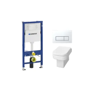 Geberit UP100 Toilet set - Carre wall-mounted toilet with toilet seat deep flush white softclose - Geberit Delta 50 white