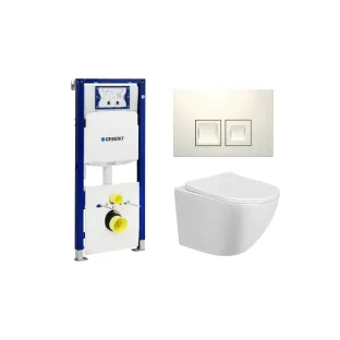 Geberit UP100 Toilet Set - Nibiru wall closet rimless with toilet seat softclose and quick release gloss white - Geberit Delta 35 white