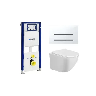 Geberit UP100 Toilet Set - Nibiru wall closet rimless with toilet seat softclose and quick release gloss white - Geberit Delta 50 white