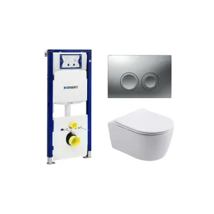 Geberit UP100 Toilet set - Noah wall-mounted toilet rimless with toilet seat softclose gloss white - Geberit Delta 25 matt chrome