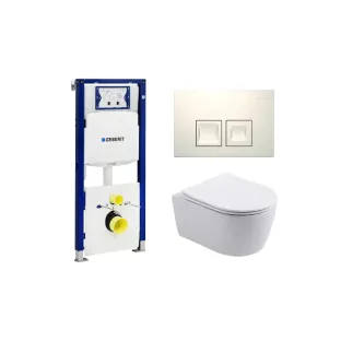 Geberit UP100 Toilet set - Noah wall-mounted toilet rimless with toilet seat softclose gloss white - Geberit Delta 35 white