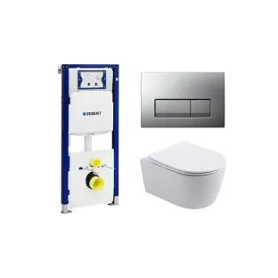 Geberit UP100 Toilet set - Noah wall-mounted toilet rimless with toilet seat softclose gloss white - Geberit Delta 50 matt chrome