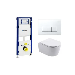 Geberit UP100 Toilet set - Noah wall-mounted toilet rimless with toilet seat softclose gloss white - Geberit Delta 50 white