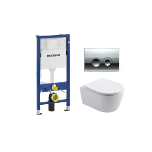 Geberit UP100 Toilet set - Noah wall-mounted toilet rimless with toilet seat softclose matt white - Geberit Delta 25 chrome