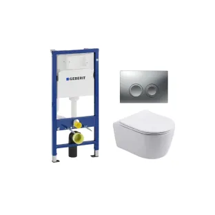 Geberit UP100 Toilet set - Noah wall-mounted toilet rimless with toilet seat softclose matt white - Geberit Delta 25 matt chrome