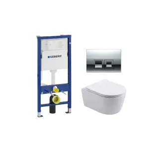 Geberit UP100 Toilet set - Noah wall-mounted toilet rimless with toilet seat softclose matt white - Geberit Delta 35 chrome