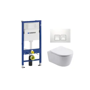 Geberit UP100 Toilet set - Noah wall-mounted toilet rimless with toilet seat softclose matt white - Geberit Delta 35 white