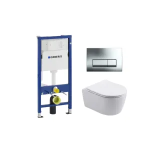 Geberit UP100 Toilet set - Noah wall-mounted toilet rimless with toilet seat softclose matt white - Geberit Delta 50 chrome