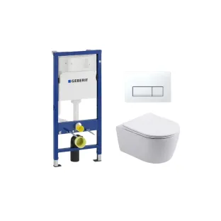 Geberit UP100 Toilet set - Noah wall-mounted toilet rimless with toilet seat softclose matt white - Geberit Delta 50 white