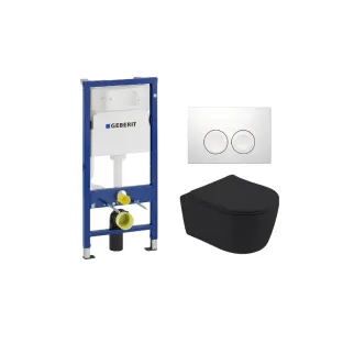 Geberit UP100 Toilet set - Noah wall-mounted toilet rimless with toilet seat softclose matt black - Geberit Delta 25 white