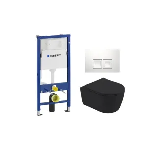 Geberit UP100 Toilet set - Noah wall-mounted toilet rimless with toilet seat softclose matt black - Geberit Delta 35 white