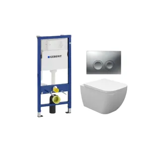 Geberit UP100 Toilet set - Sky wall-mounted toilet shortened with toilet seat softclose and quick release gloss white - Geberit Delta 25 matt chrome