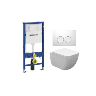 Geberit UP100 Toilet set - Sky wall-mounted toilet shortened with toilet seat soft close and quick release gloss white - Geberit Delta 25 white