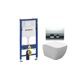 Geberit UP100 Toilet set - Sky wall-mounted toilet shortened with toilet seat softclose and quick release gloss white - Geberit Delta 35 chrome