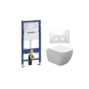 Geberit UP100 Toilet Set - Sky wall closet abbreviated with toilet seat softclose and quick release gloss white - Geberit Delta 35 white