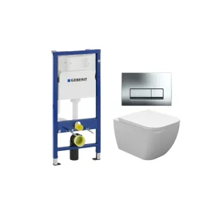 Geberit UP100 Toilet set - Sky wall-mounted toilet shortened with toilet seat softclose and quick release gloss white - Geberit Delta 50 chrome