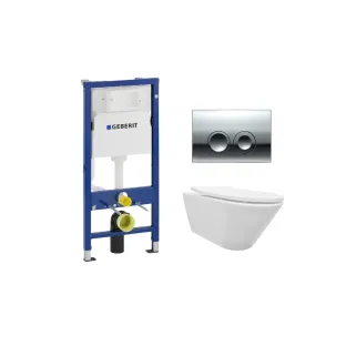 Geberit UP100 Toilet set - Stereo wall-mounted toilet with shade toilet seat gloss white softclose - Geberit Delta 25 chrome