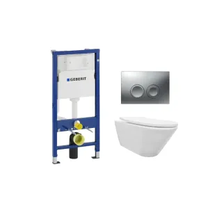 Geberit UP100 Toilet set - Stereo wall-mounted toilet with shade toilet seat gloss white softclose - Geberit Delta 25 matt chrome