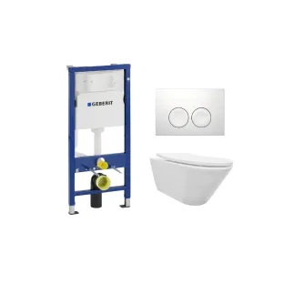 Geberit UP100 Toilet set - Stereo wall-mounted toilet with shade toilet seat gloss white softclose - Geberit Delta 25 white