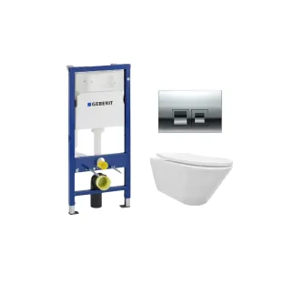 Geberit UP100 Toilet set - Stereo wall-mounted toilet with shade toilet seat gloss white softclose - Geberit Delta 35 chrome