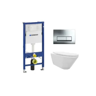 Geberit UP100 Toilet set - Stereo wall-mounted toilet with shade toilet seat gloss white softclose - Geberit Delta 50 chrome