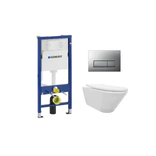 Geberit UP100 Toilet set - Stereo wall-mounted toilet with shade toilet seat gloss white softclose - Geberit Delta 50 matt chrome