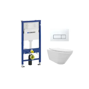 Geberit UP100 Toilet set - Stereo wall-mounted toilet with shade toilet seat gloss white softclose - Geberit Delta 50 white