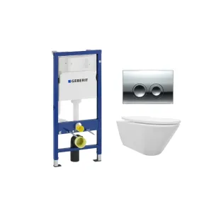 Geberit UP100 Toilet set - Stereo wall-mounted toilet with shade toilet seat matt white softclose - Geberit Delta 25 chrome