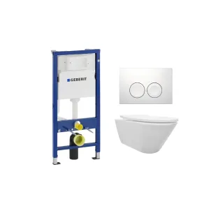 Geberit UP100 Toilet set - Stereo wall-mounted toilet with shade toilet seat matt white softclose - Geberit Delta 25 white