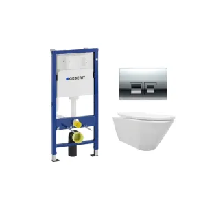 Geberit UP100 Toilet set - Stereo wall-mounted toilet with shade toilet seat matt white softclose - Geberit Delta 35 chrome