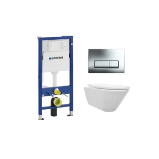 Geberit UP100 Toilet set - Stereo wall-mounted toilet with shade toilet seat matt white softclose - Geberit Delta 50 chrome