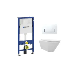 Geberit UP100 Toilet set - Stereo wall-mounted toilet with shade toilet seat matt white softclose - Geberit Delta 50 white